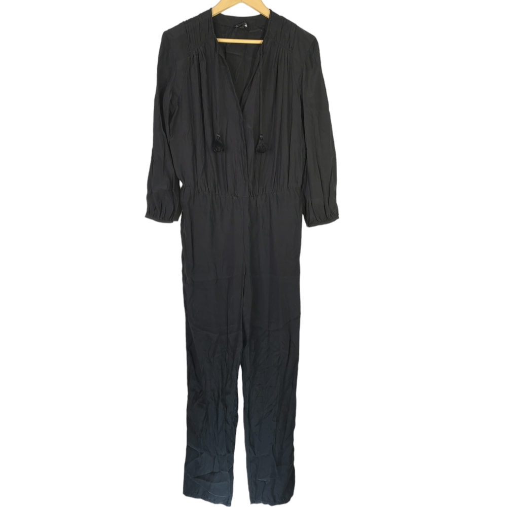 Club Monaco Silk Long Sleeve Jumpsuit Utility Lightweight Basic Black Size 6